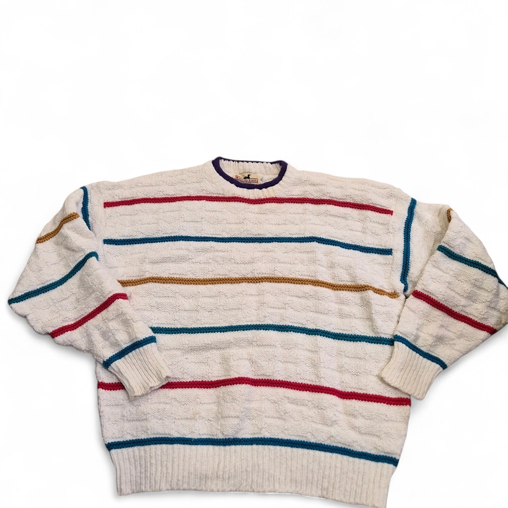 Vintage Winona Knit Colorful Striped Crewneck Sweater Size XL